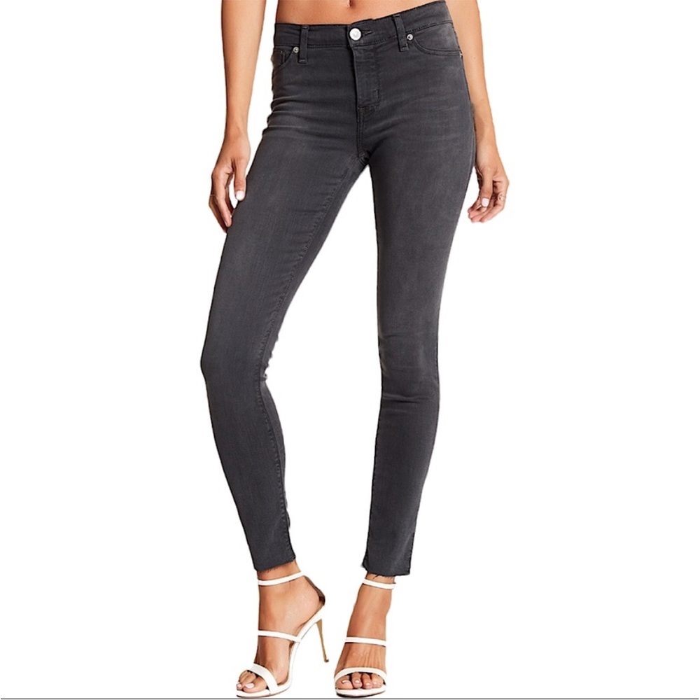Hudson Washed Black Natalie Mid-Rise Ultra Skinny Raw Hem Jeans